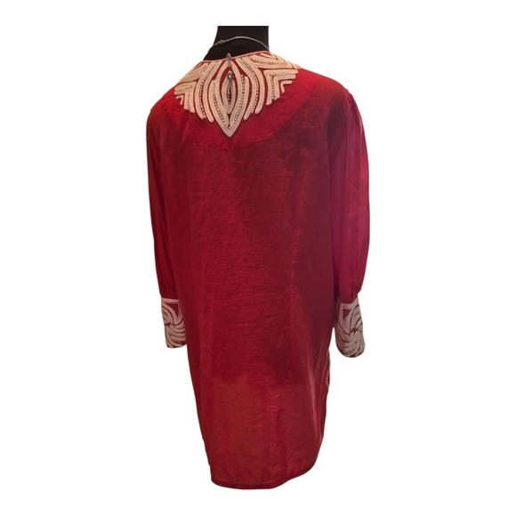 Elegant Red Embroidered Long Sleeve Dress - Picture 5 of 6